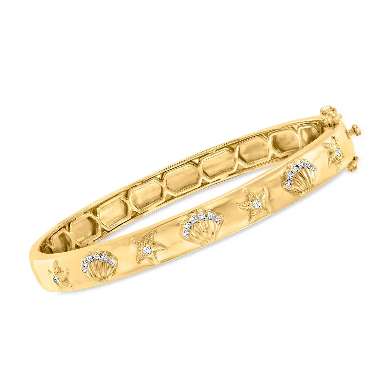 silver bracelet with butterflies for girls-Ross-Simons Diamond Sea Life Bangle Bracelet in 18kt Gold Over Sterling