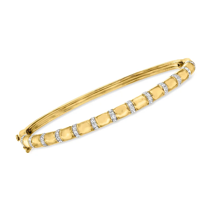 stackable beaded bracelet for women-Ross-Simons Diamond Station Bangle Bracelet in 18kt Gold Over Sterling