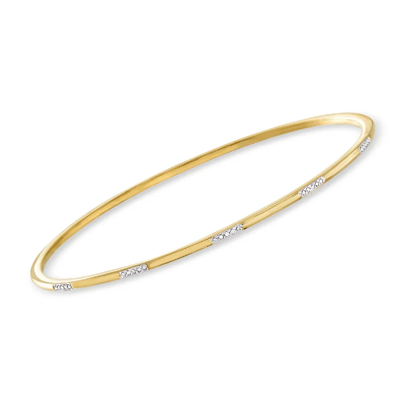 gold bracelet with angel wings charm-Ross-Simons Diamond Station Bangle Bracelet in 18kt Gold Over Sterling