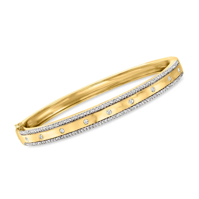 men’s gold bracelet with engraving-Ross-Simons Diamond-Studded Bangle Bracelet in 18kt Gold Over Sterling