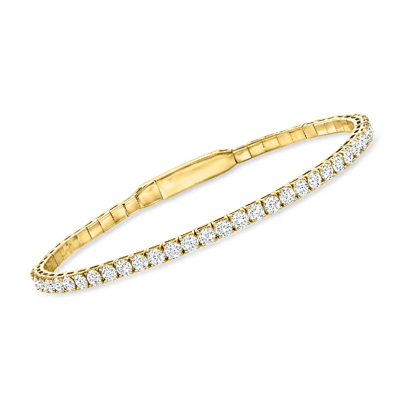 trendy leather bracelet with clasp-Ross-Simons Diamond Tennis-Style Flexible Bangle Bracelet in 14kt Yellow Gold