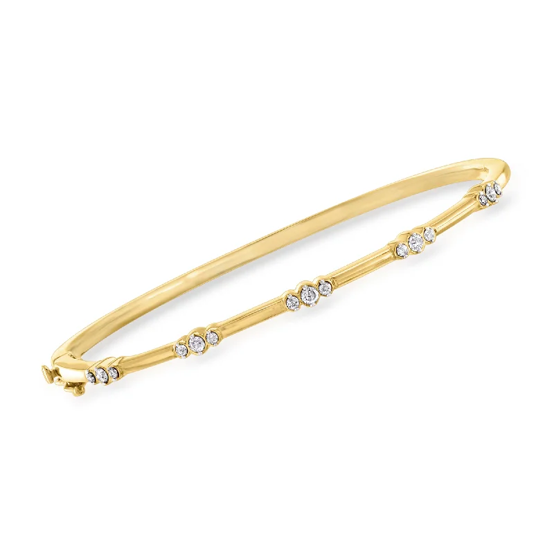 elegant bracelet for wedding anniversary-Ross-Simons Diamond Trio Station Bangle Bracelet in 18kt Gold Over Sterling