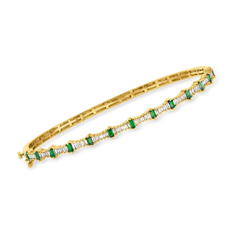 elegant bangle bracelet with diamonds-Ross-Simons Emerald and . Diamond Bangle Bracelet in 14kt Yellow Gold