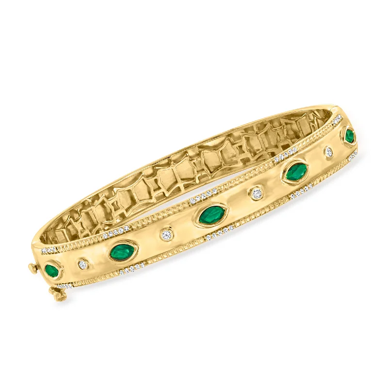 silver chain bracelet with precious stones-Ross-Simons Emerald and . Diamond Bangle Bracelet in 18kt Gold Over Sterling