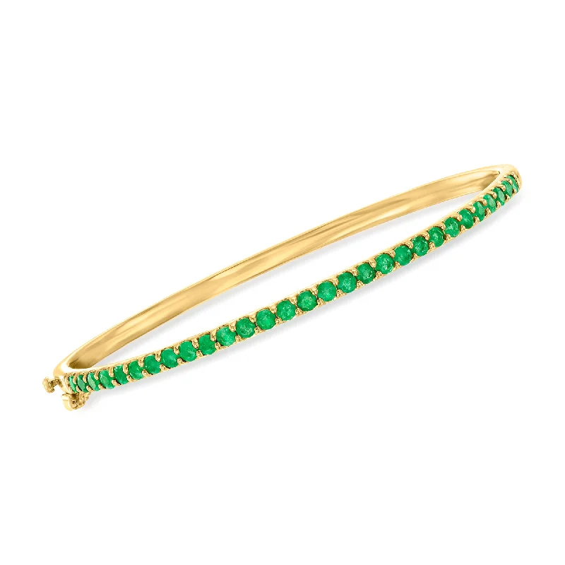 gold bracelet with crystal heart charm-Ross-Simons Emerald Bangle Bracelet in 18kt Gold Over Sterling