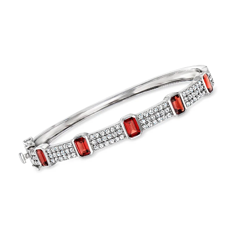 silver chain bracelet with charms-Ross-Simons Garnet and White Zircon Bangle Bracelet in Sterling Silver