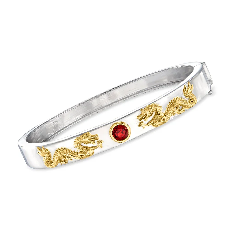 bracelet with heart and moon design-Ross-Simons Garnet Dragon Bangle Bracelet in 2-Tone Sterling Silver