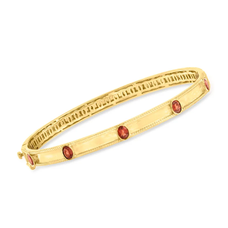 handmade bracelet for unique look-Ross-Simons Garnet Station Bangle Bracelet in 18kt Gold Over Sterling