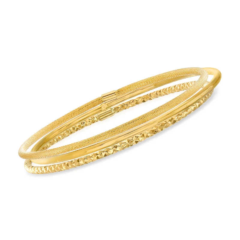 gold bracelet for special occasion-Ross-Simons Italian 14kt Yellow Gold Multi-Finish Jewelry Set: 3 Bangle Bracelets