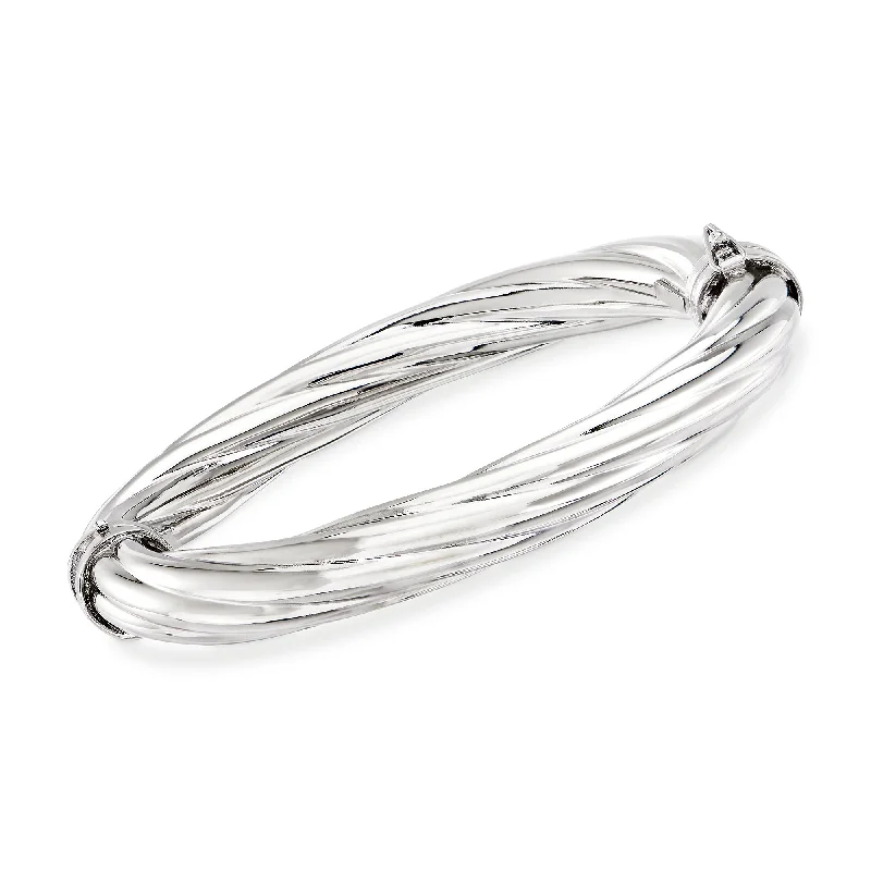 bracelet with engraved family name-Ross-Simons Italian Sterling Silver Twisted Oval Bangle Bracelet