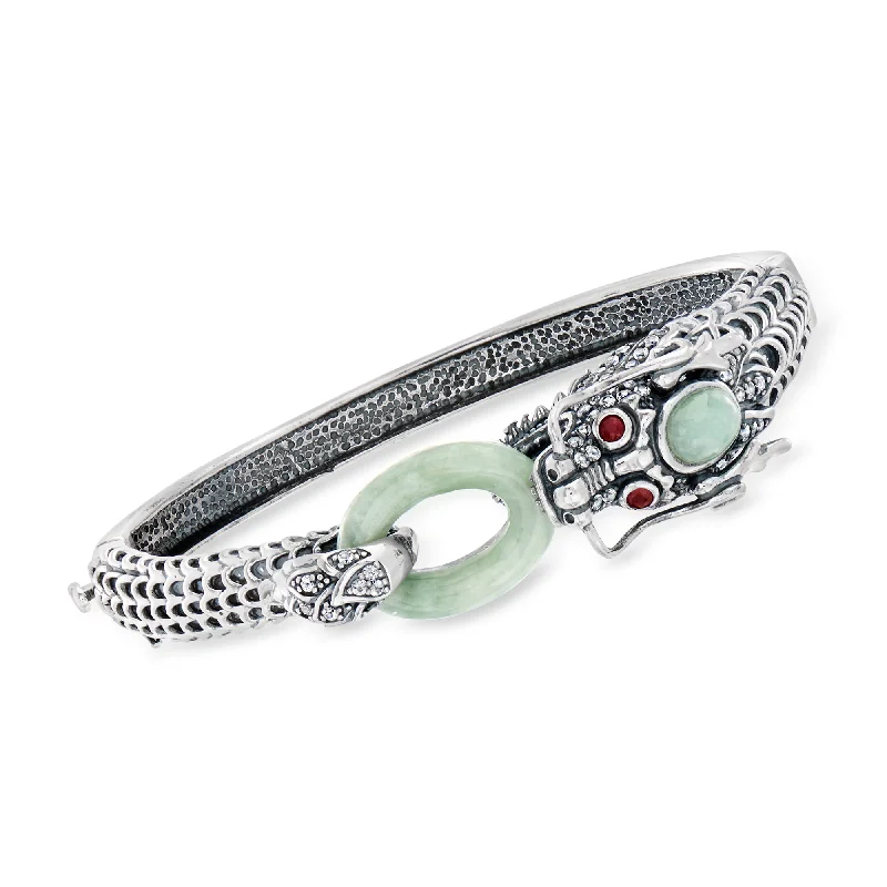 custom beaded bracelet with initials-Ross-Simons Jade, White Topaz and . Ruby Dragon Bangle Bracelet in Sterling Silver