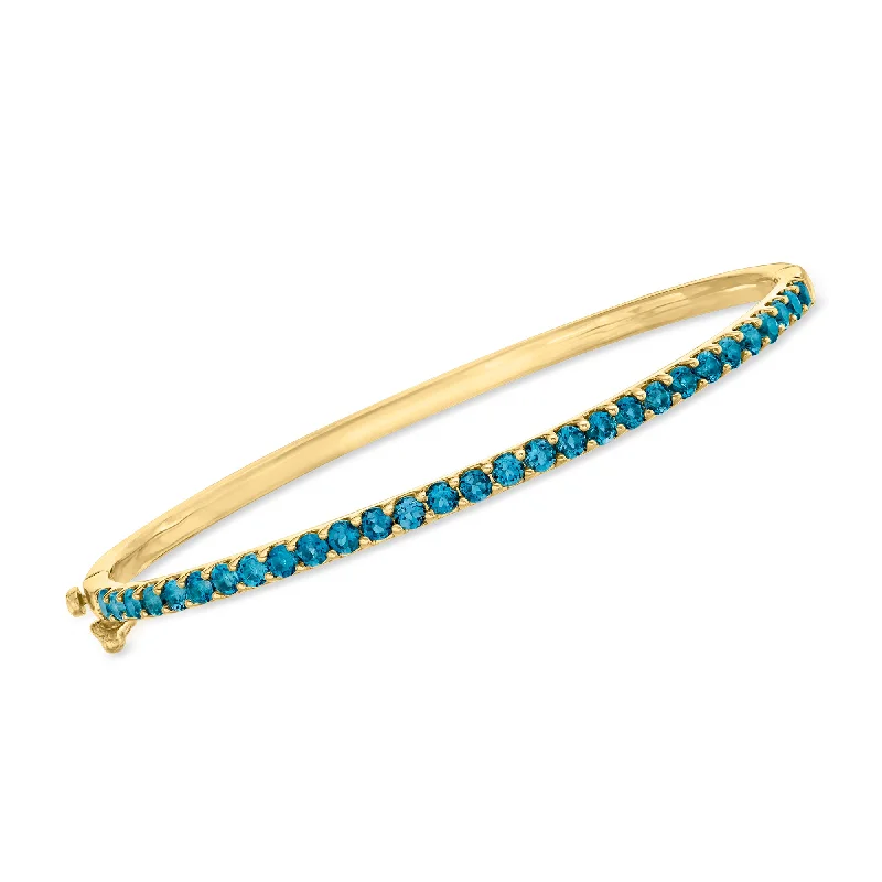 friendship bracelet with leather cords-Ross-Simons London Blue Topaz Bangle Bracelet in 18kt Gold Over Sterling