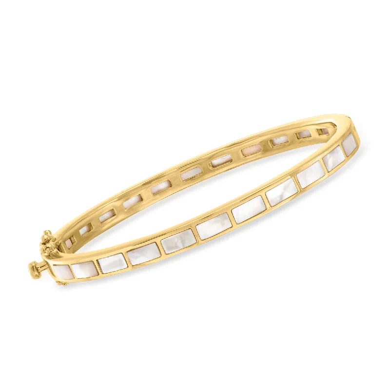 stylish leather bracelet with metal clasp-Ross-Simons Mother-Of-Pearl Bangle Bracelet in 18kt Gold Over Sterling