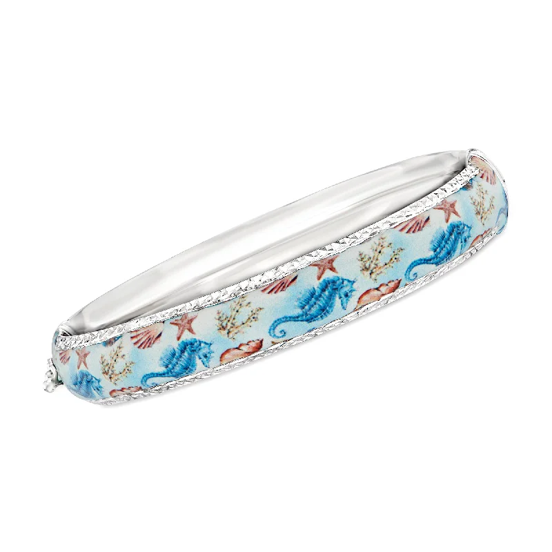 leather bracelet for boyfriend with charms-Ross-Simons Multicolored Enamel Sea Life Bangle Bracelet in Sterling Silver