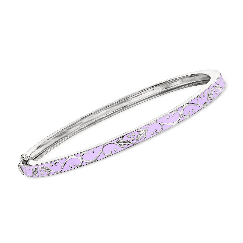 personalized bracelet with message for her-Ross-Simons Purple Enamel Bangle Bracelet in Sterling Silver