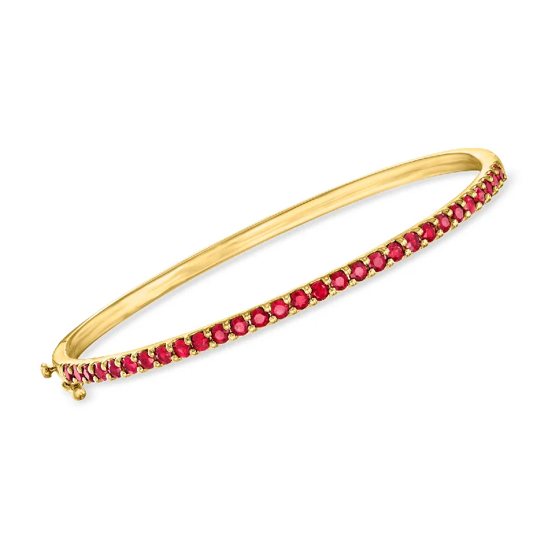 engraved bracelet with family crest-Ross-Simons Ruby Bangle Bracelet in 18kt Gold Over Sterling