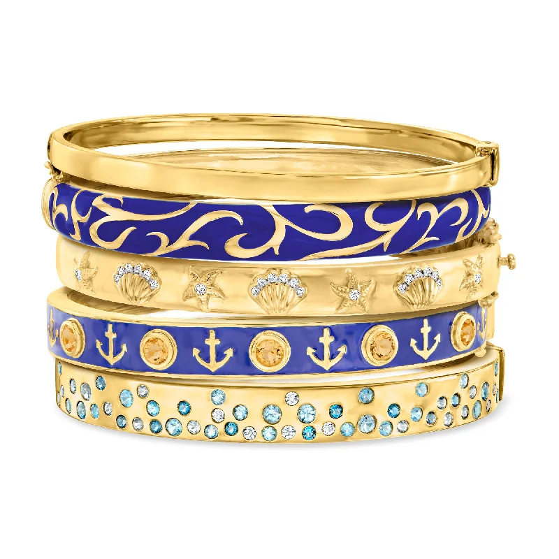 gold bracelet for special occasion-Ross-Simons "Sailing Stack" Of 5 Bangle Bracelets in 18kt Gold Over Sterling