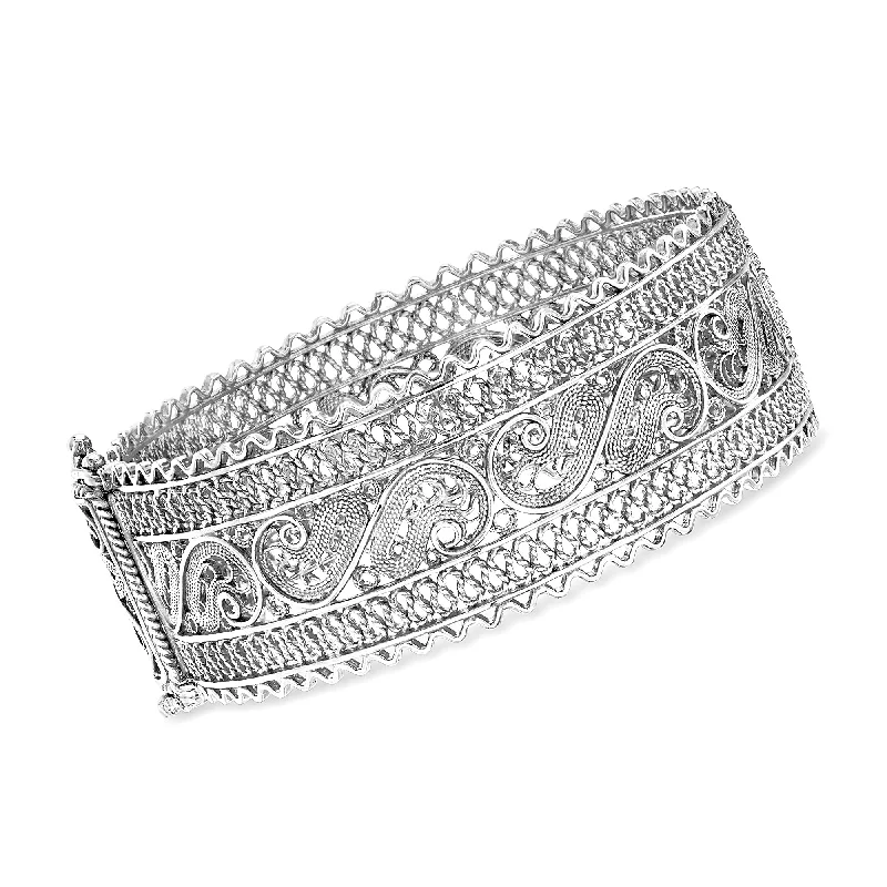 tennis bracelet with diamonds and sapphires-Ross-Simons Sterling Silver Filigree Bangle Bracelet