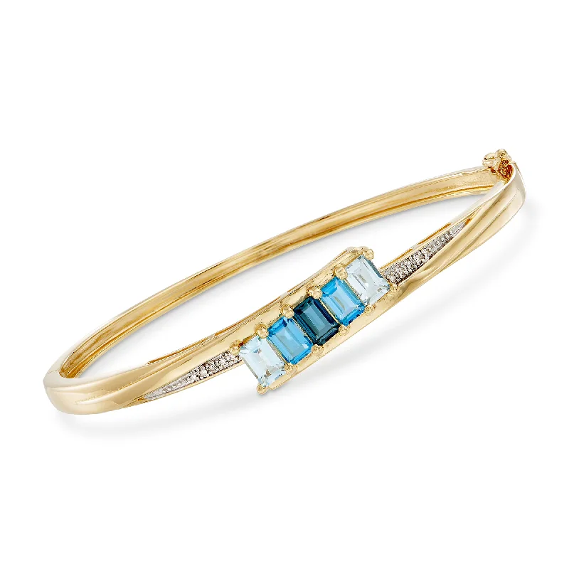 sterling silver bracelet for casual wear-Ross-Simons Tonal Blue Topaz Bangle Bracelet With Diamond Accents in 18kt Gold Over Sterling