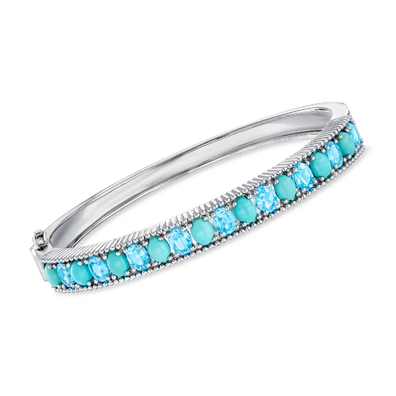 charm bracelet for birthday celebration-Ross-Simons Turquoise and Swiss Blue Topaz Bangle Bracelet in Sterling Silver