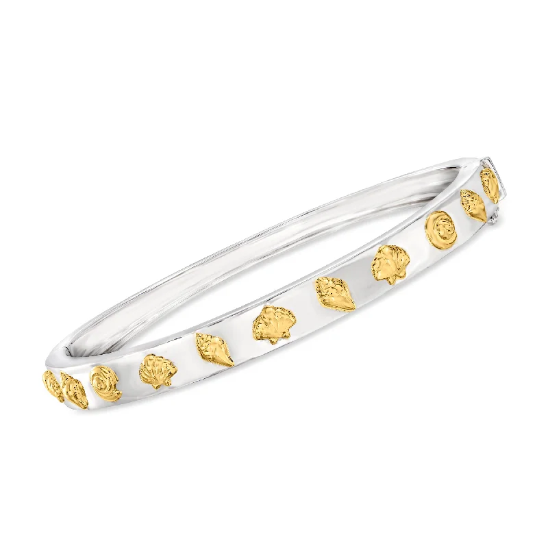 luxury gold bracelet for wedding-Ross-Simons Two-Tone Sterling Silver Seashell Bangle Bracelet