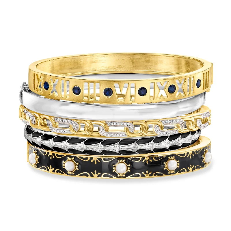 custom gold bracelet with diamond charm-Ross-Simons "West End Stack" Of 5 Bangle Bracelets in 2-Tone Sterling Silver