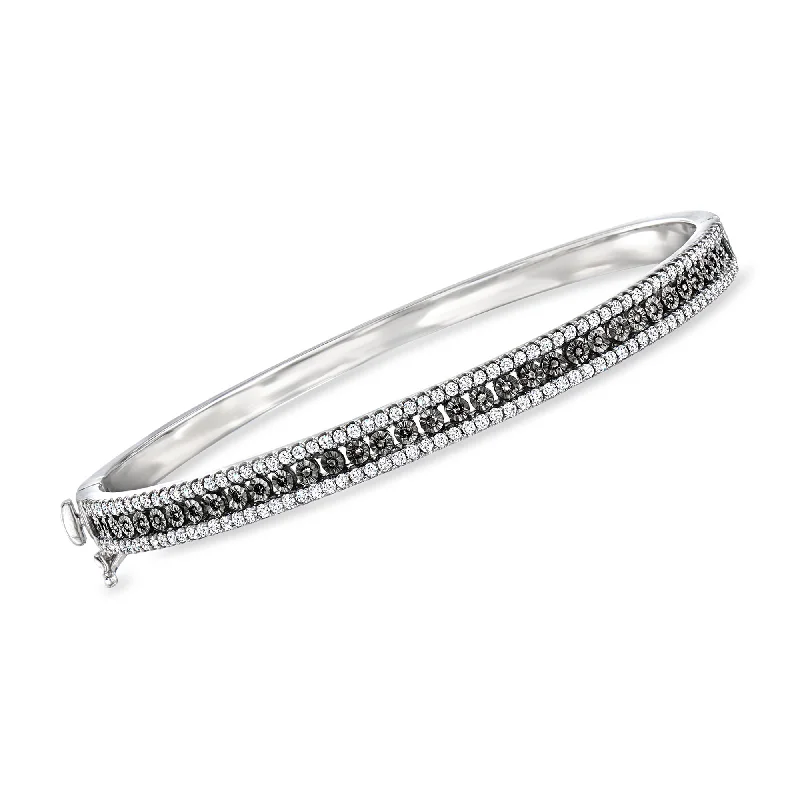 unique gold bracelet for women-Ross-Simons White and Black Diamond Bangle Bracelet in Sterling Silver