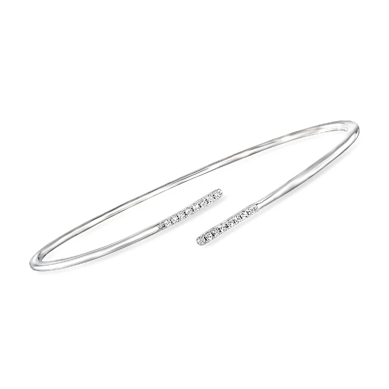 handmade silver bracelet for special occasion-RS Pure by Ross-Simons Diamond Bypass Bangle Bracelet in Sterling Silver