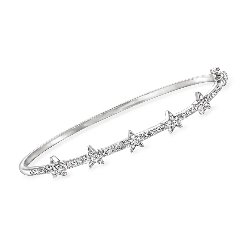 elegant charm bracelet with gemstones-RS Pure by Ross-Simons Diamond Star Bangle Bracelet in Sterling Silver