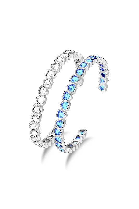 elegant chain bracelet for women with pearl-Silver Heart Shaped Zirconia Bangle Bracelet Set