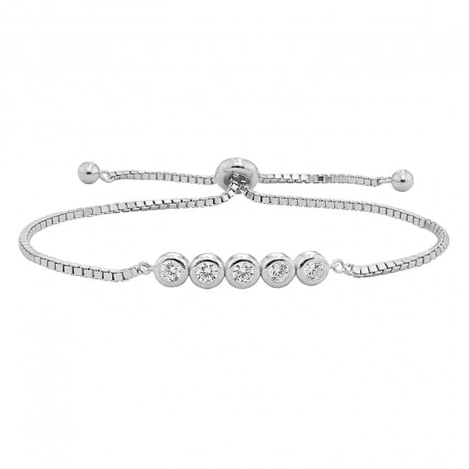 simple bracelet with personalized message-Acotis Silver Jewellery Ladies Rub Over Zirconia Pull Style Bracelet G2675