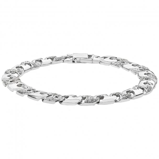 silver bracelet with custom engraving for him-Acotis Silver Cast with Zirconia Stones Bracelet G2085