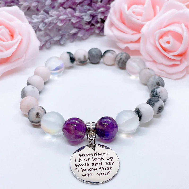 gemstone bracelet with energy stones-Sometimes I Just Look Up Classic Charm Bracelet Amethyst