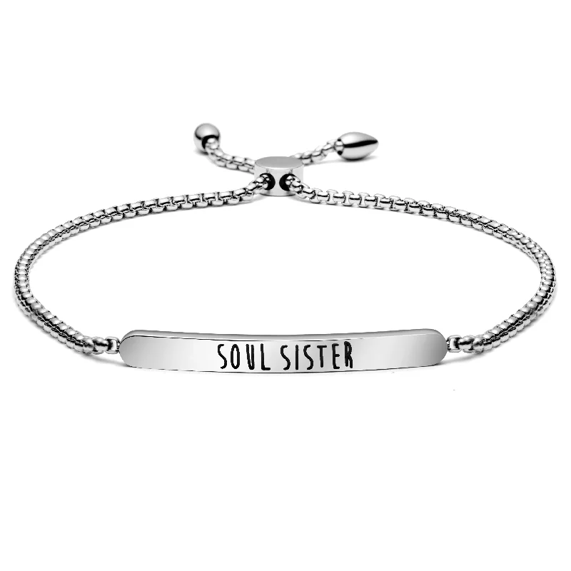 minimalist bracelet with engraved message-Soul Sister Adjustable Link Chain Bangle