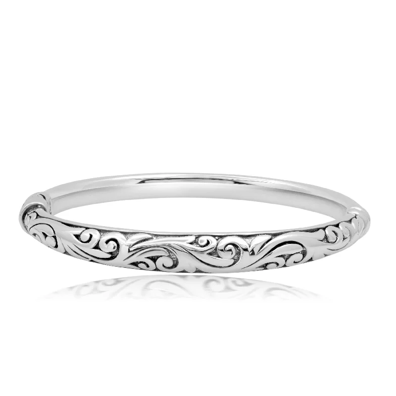 luxury charm bracelet for wedding gift-Sterling Silver Filigree Bangle Bracelet 7 inch