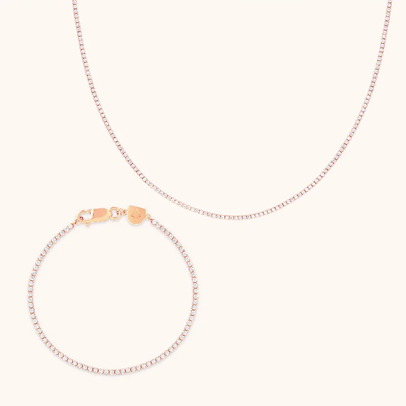 unique bracelet with birthstone charm-Tennis Chain Gift Set in Rose Gold