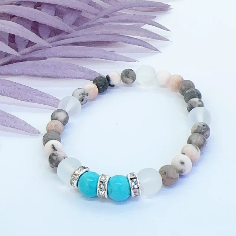 beaded bracelet for yoga practitioners-Turquoise Rhinestone Companion Bracelet