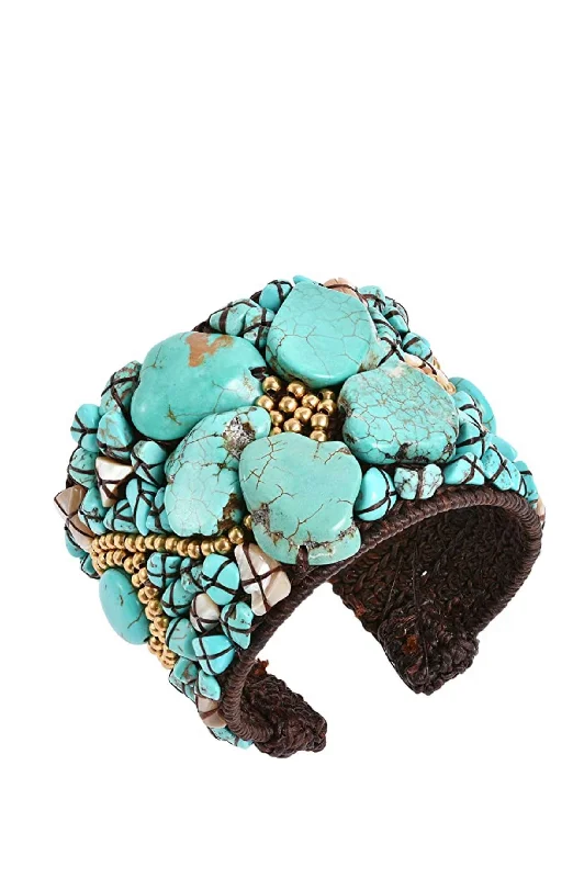 unique gemstone bracelet for women-Turquoise Statement Cuff Bangle