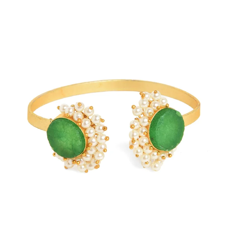 multi-layer bracelet with silver charms-Women Gold-plated  Green Brass Pearls Bangle-style Bracelet