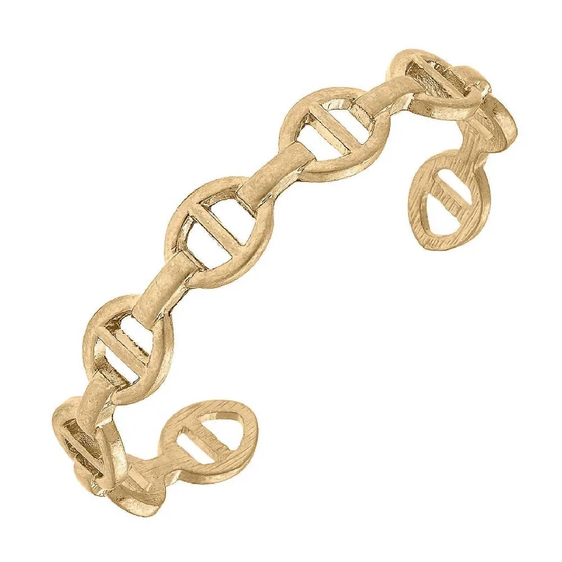 luxury silver bracelet for wedding gift-Women's Chain Link Bangle In Worn Gold