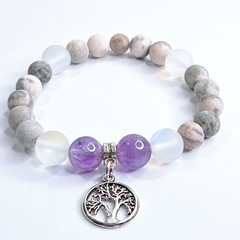 simple leather bracelet for casual wear-Tree of Life Classic Charm Bracelet Amethyst