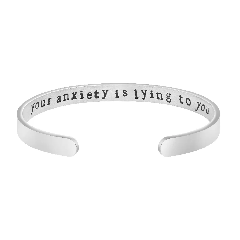 silver bracelet with dragonfly charm-Your Anxiety is Lying To You Inspirational Gift Stress Relief