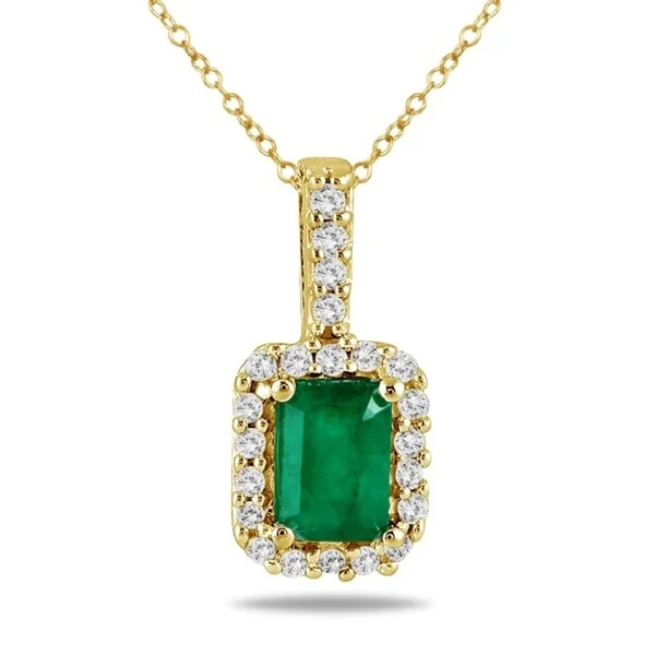 custom coordinates pendant necklace -1/10 Carat Diamond and Emerald Pendant in 10K Yellow Gold