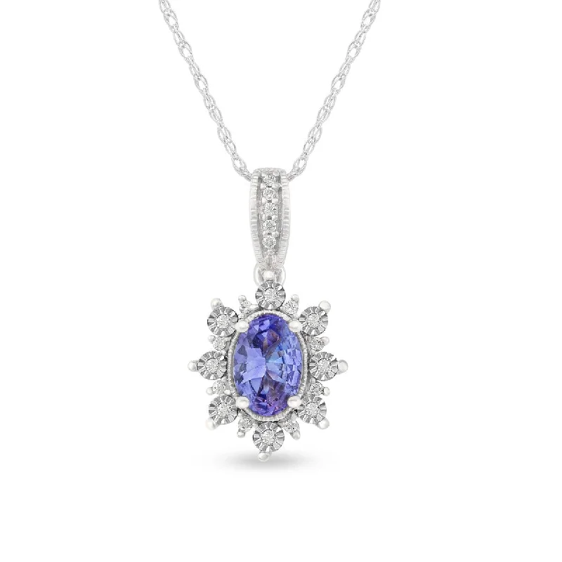 women’s crystal heart pendant -1/10ct TDW Diamond and Tanzanite Gemstone Halo Pendant in 10k White Gold