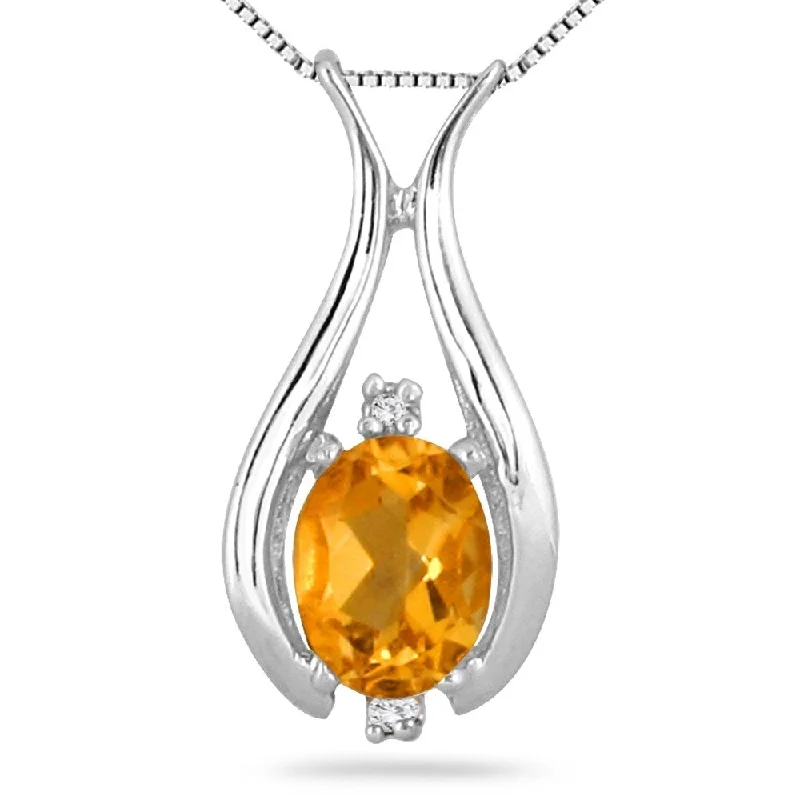 dainty pendant necklace for girls -1.15 Carat Oval Citrine and Diamond Pendant in .925 Sterling Silver