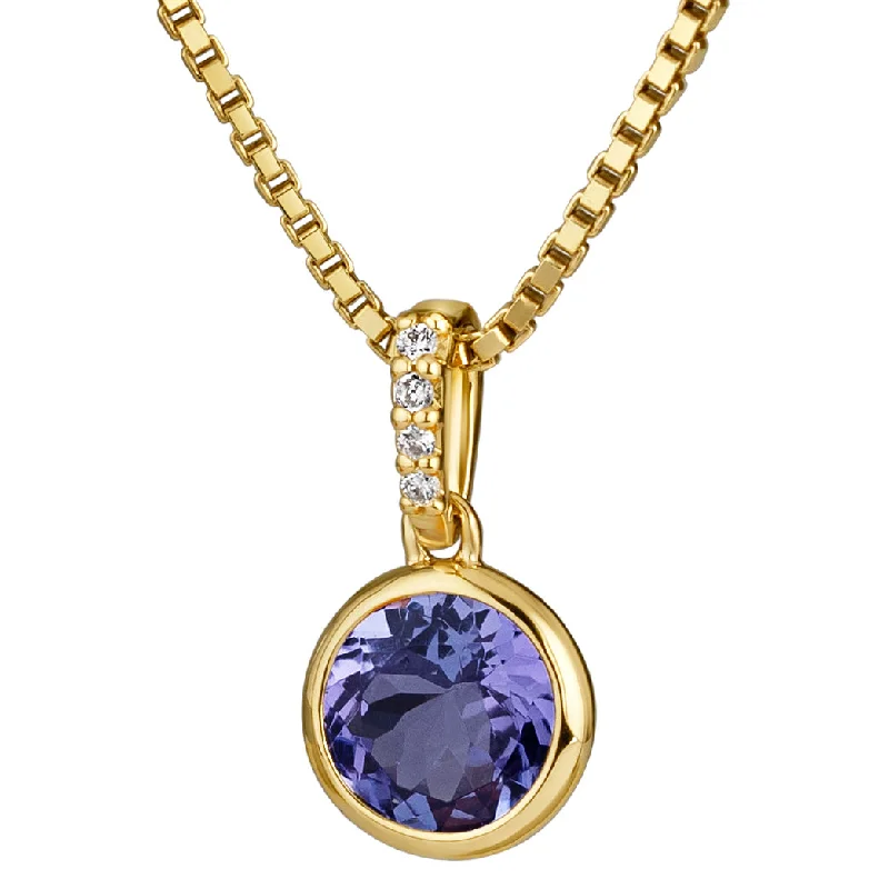 vintage cross pendant necklace silver -Tanzanite and Diamond Pendant Necklace 14K Yellow Gold 1.50 Carats