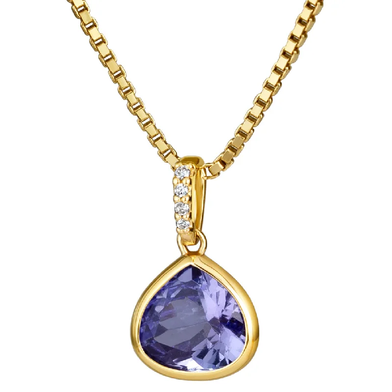 rose gold moon pendant necklace -Trillion Shape Tanzanite and Diamond Pendant Necklace 14K Yellow Gold 1.75 Carats