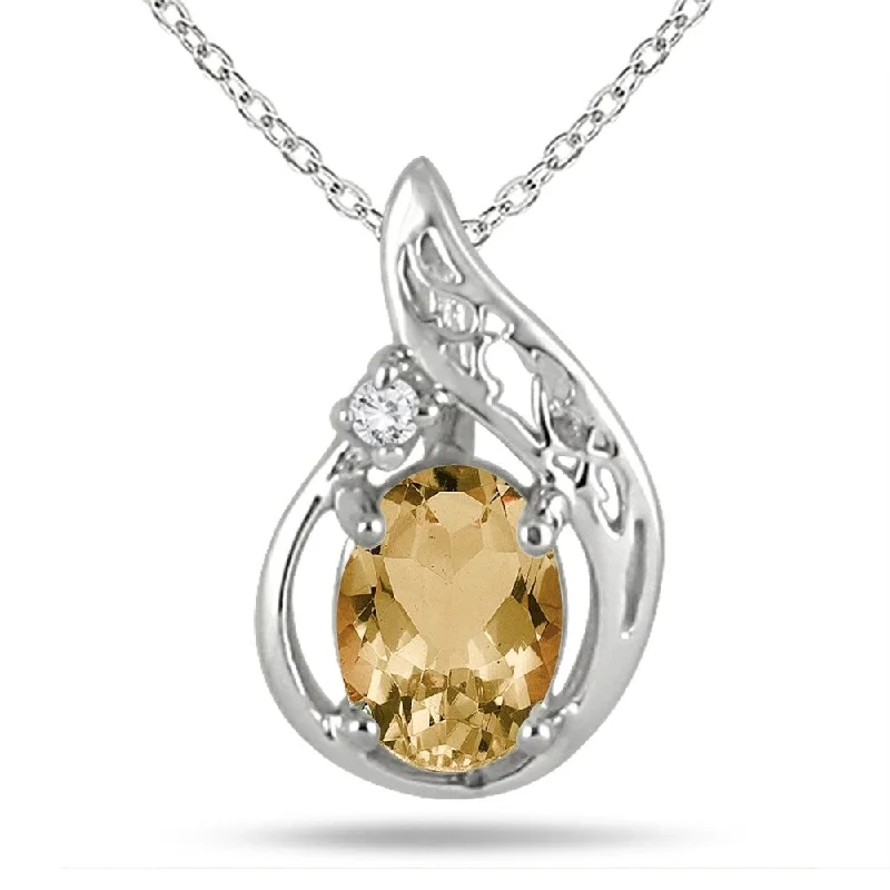 diamond heart necklace gold -1 Carat Citrine and Diamond Pendant in .925 Sterling Silver