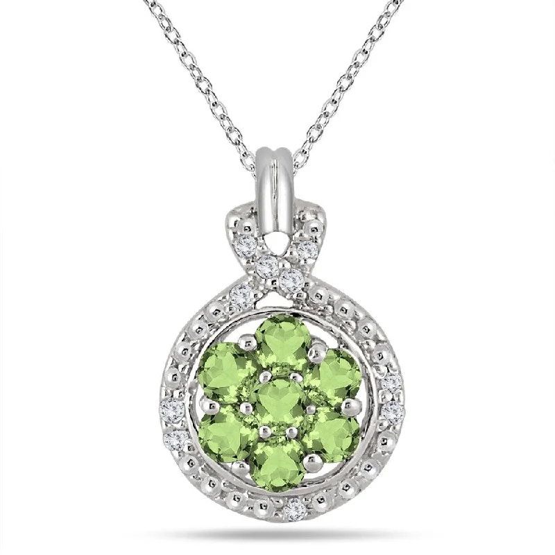 statement pendant necklace silver -1 Carat Peridot and Diamond Cluster Pendant in .925 Sterling Silver