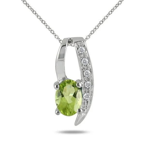 custom engraved heart necklace -1 Carat Peridot and Diamond Loop Pendant in .925 Sterling Silver